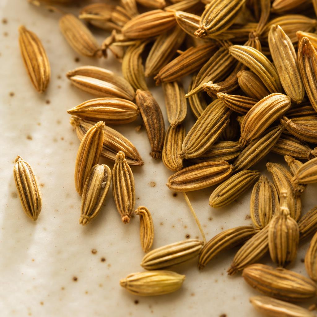 Macro photograph of roasted saunf fennel seeds